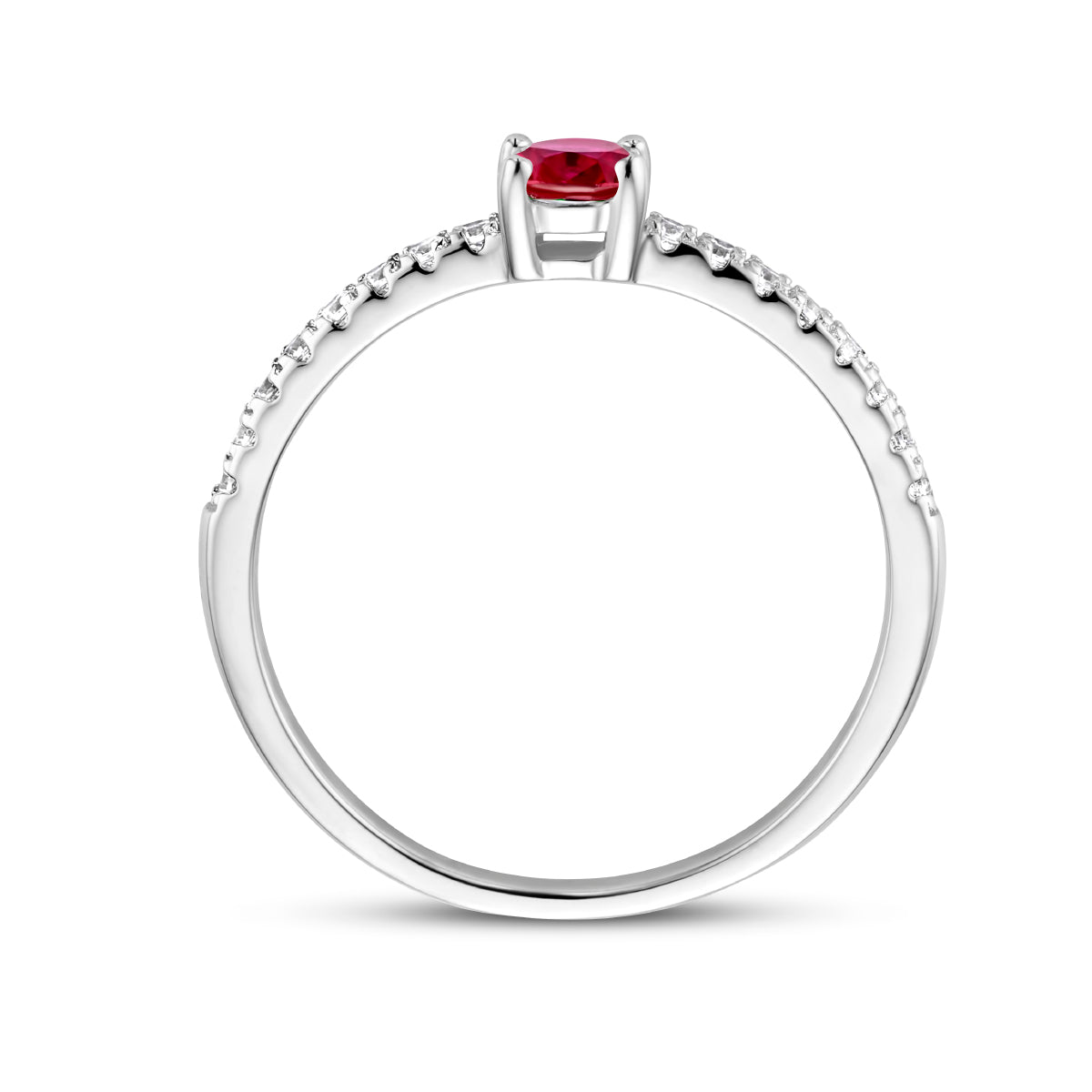 Ring aus rotem und weißem Zirkonia, Silber rhodiniert