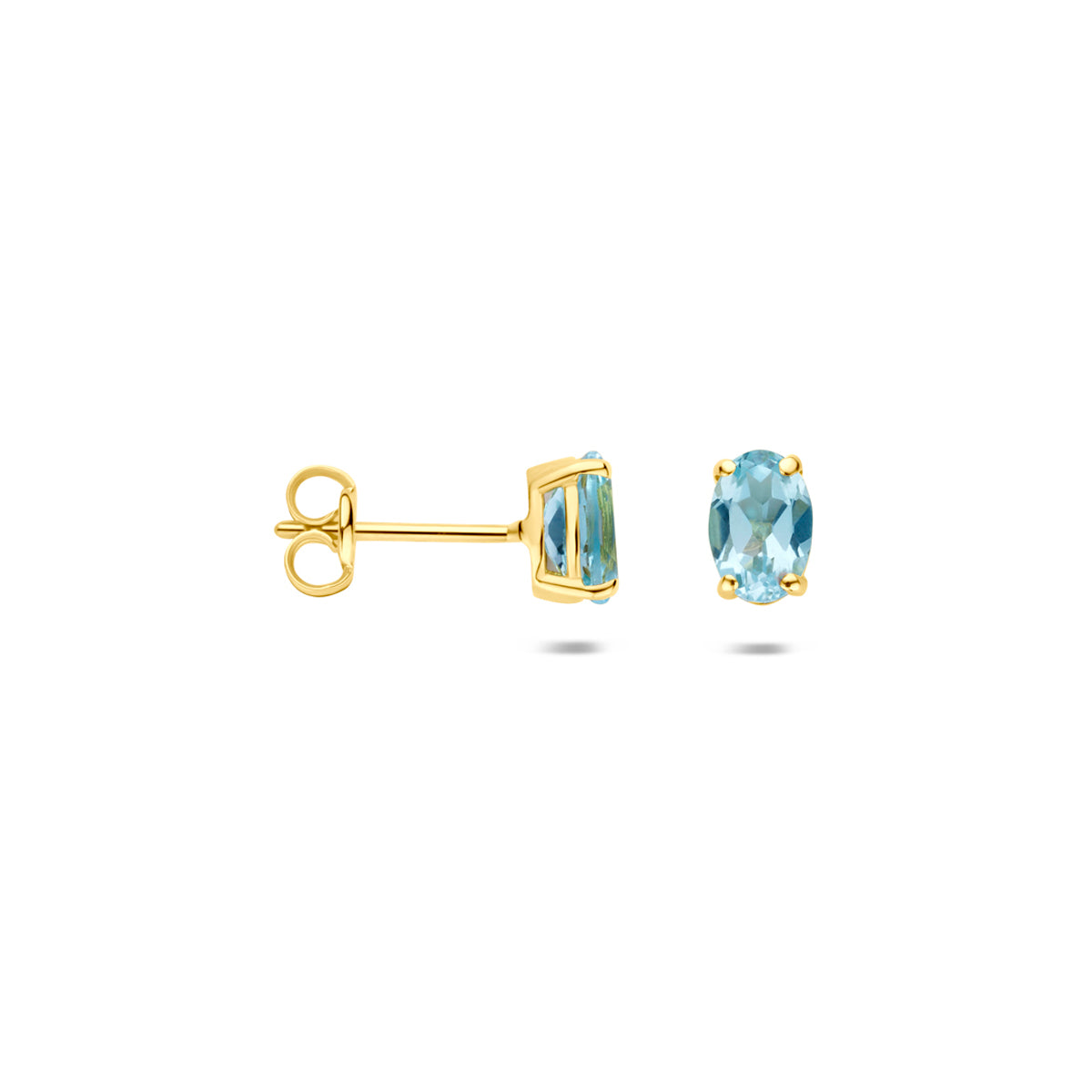 9k oorknoppen blauw topaas 6 mm 9K geel