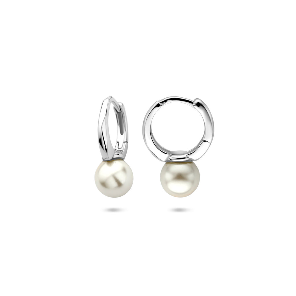 klapoorringen parel 15 mm zilver gerhodineerd