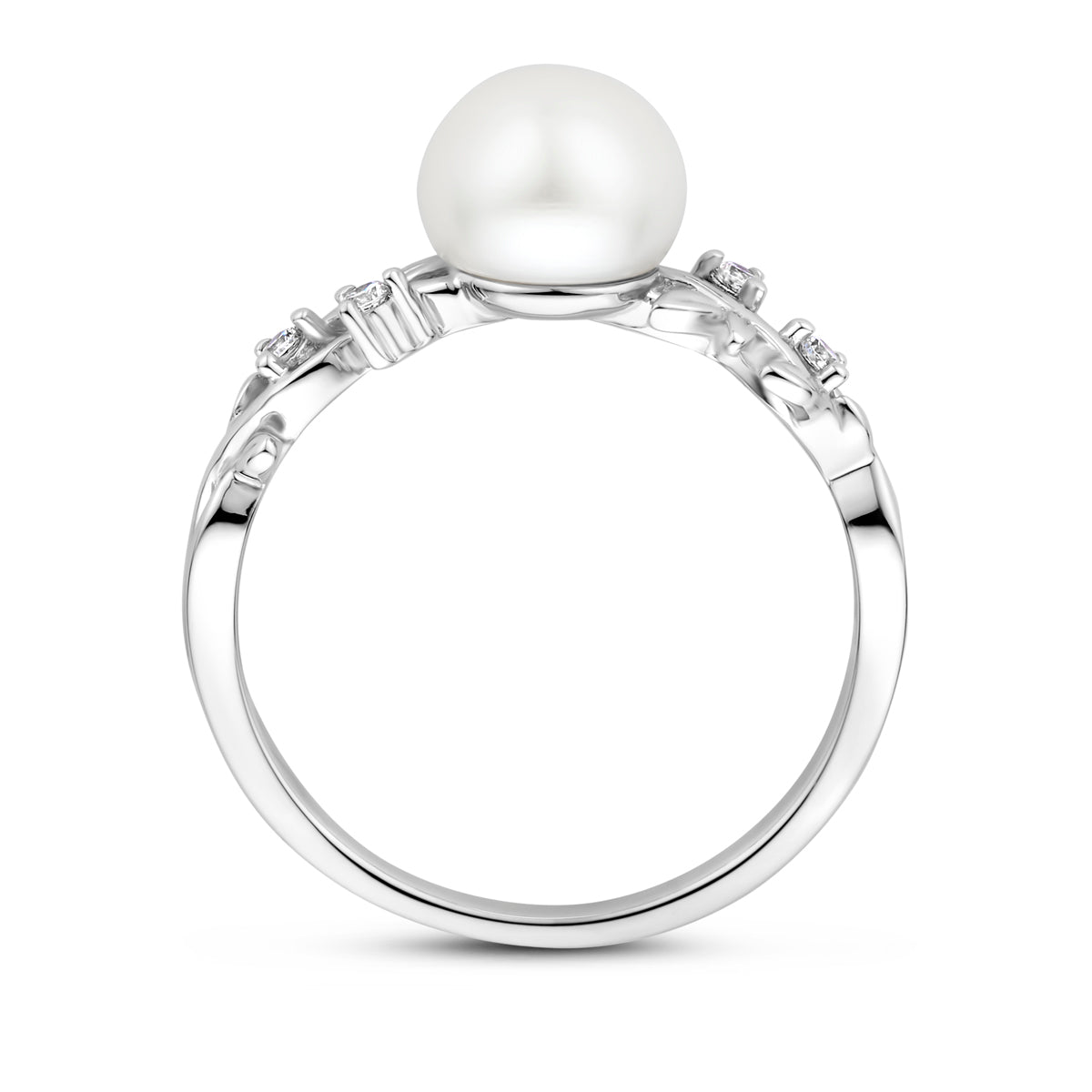 Ring Perle und Zirkonia Silber rhodiniert