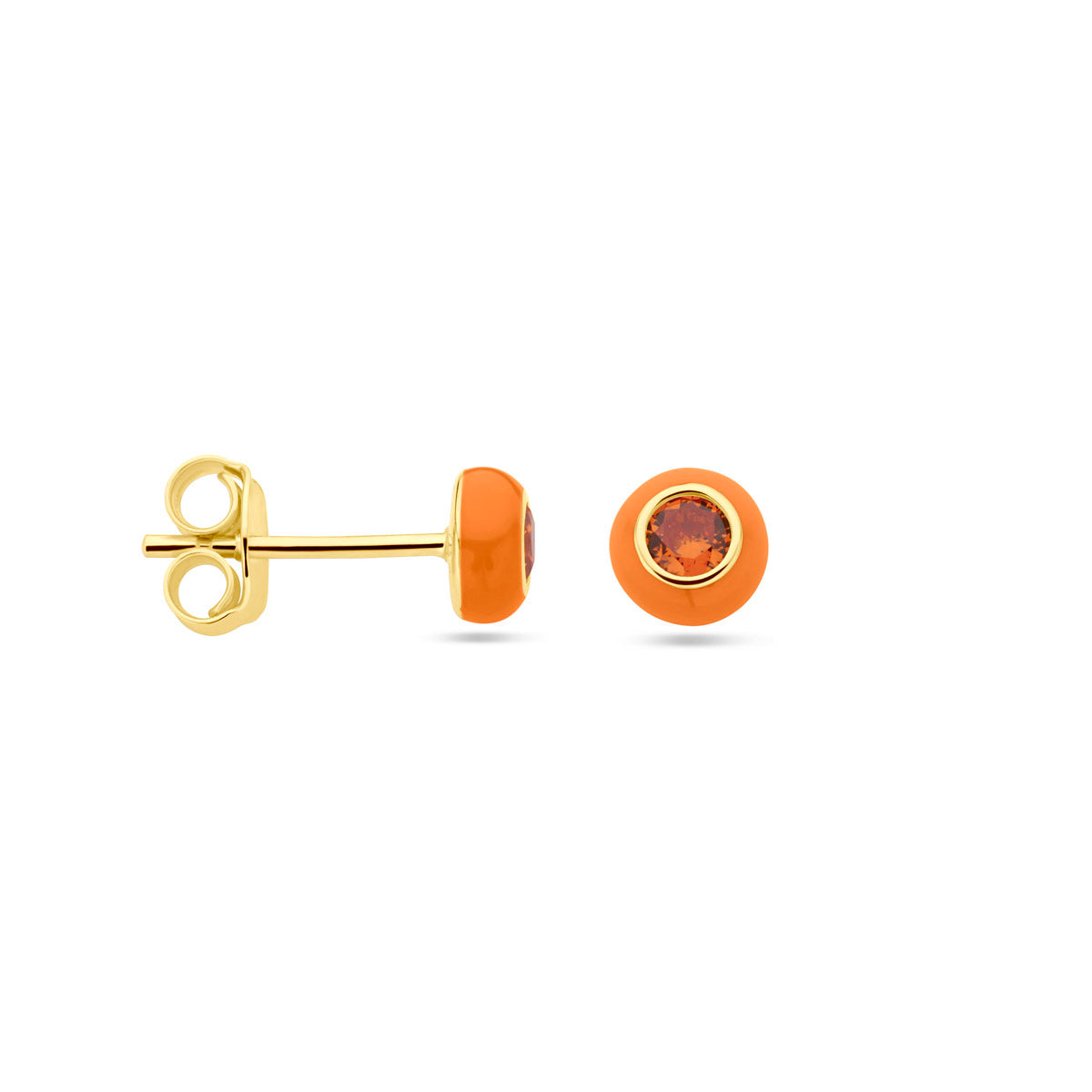 Ohrstecker orange Emaille und Zirkonia 1 Mikron Silber vergoldet (gelb)