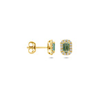 oorknoppen groen amethist en lab grown diamant 0.16ct (2x 0.08ct) f vs 7,5 mm 14K geelgoud