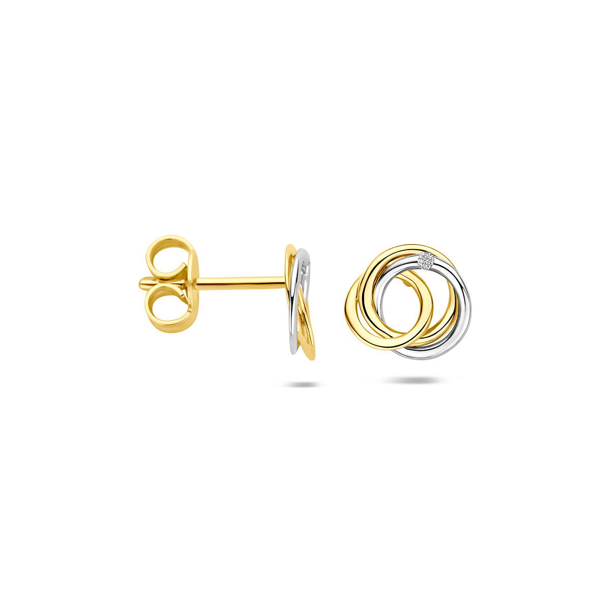 oorknoppen diamant 0.02ct (2x0.01ct) h si 8,5 mm 14K bicolor goud geel/wit