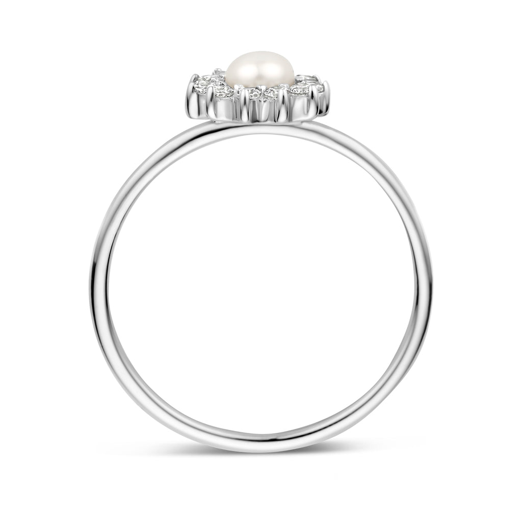 Ring Perle und Zirkonia Silber rhodiniert