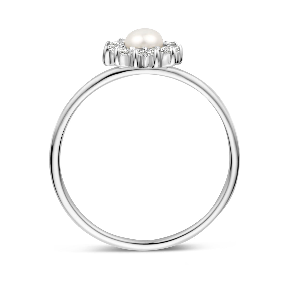 Ring Perle und Zirkonia Silber rhodiniert
