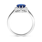 Ring mit weißen und blauen Zirkonia-Halo-Silber rhodiniert