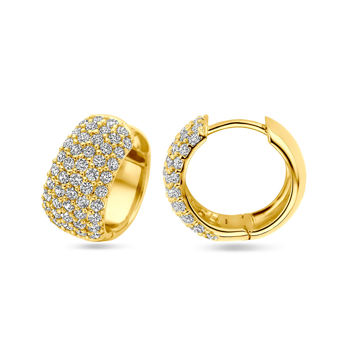 klapoorringen zirkonia 16 mm 1 micron zilver verguld (geel)