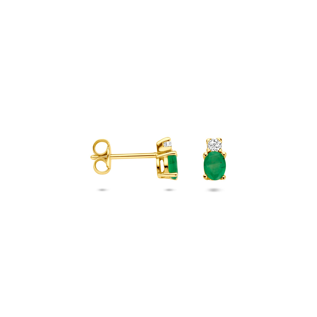 oorknoppen smaragd en zirkonia 6 mm 14K geelgoud