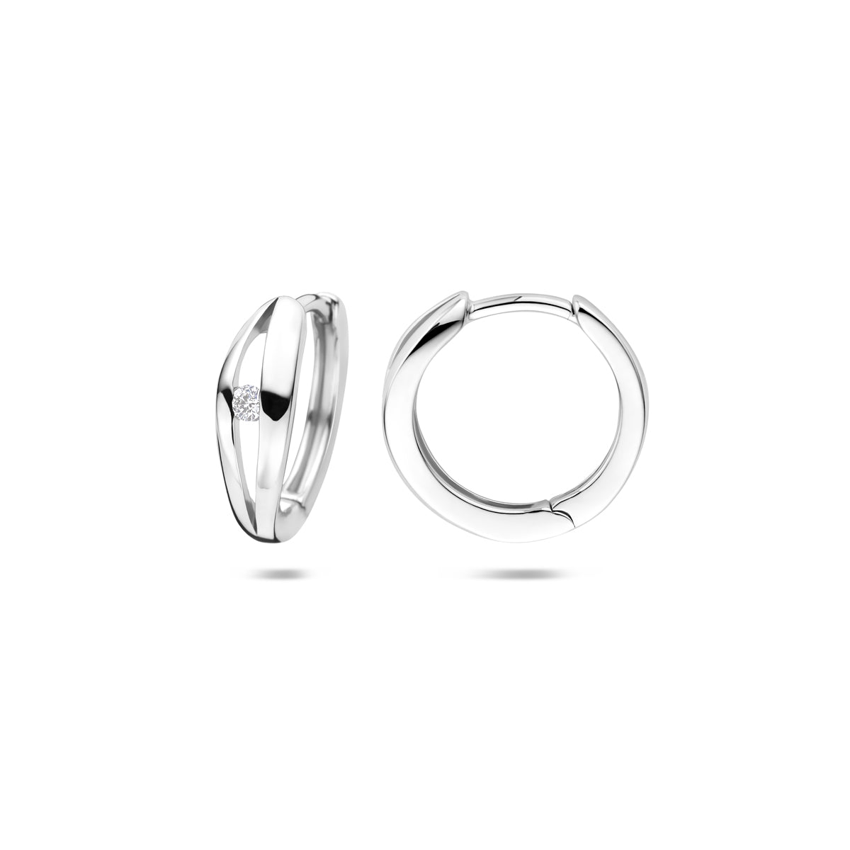 Klappohrringe Labor-Diamant 0.06ct (2x 0.03ct) F VS 14 mm rhodiniertes Silber
