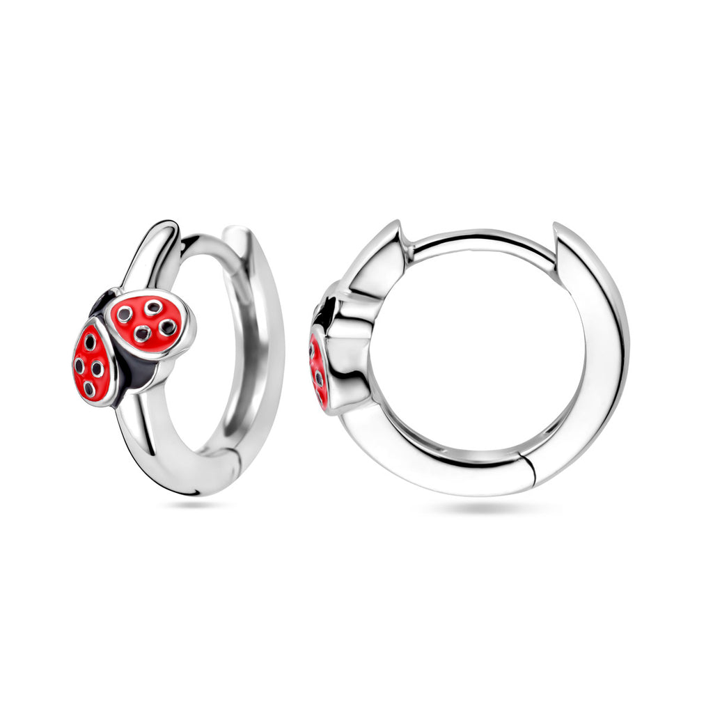 klapoorringen lieveheersbeestje emaille zilver gerhodineerd