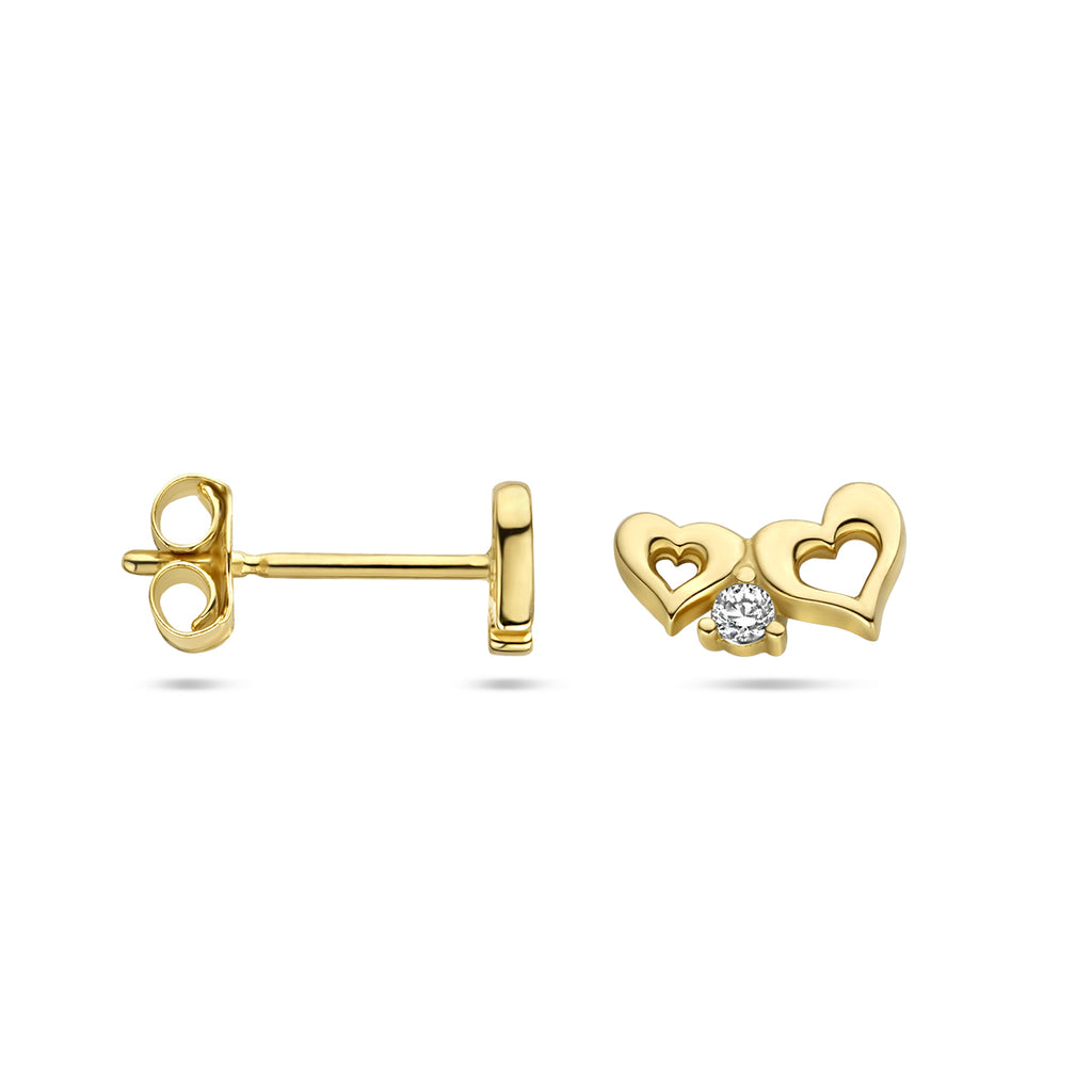 Ohrringe mit Herzen aus Zirkonia 14K Gelbgold
