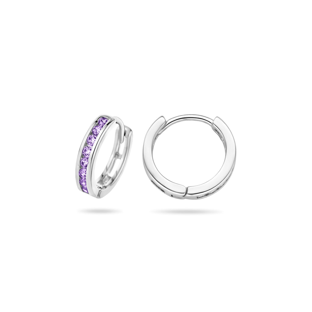 Klappcreolen lila Zirkonia 12,5 mm Silber rhodiniert