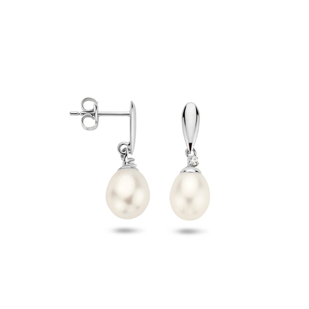 oorhangers parel en zirkonia 14K witgoud