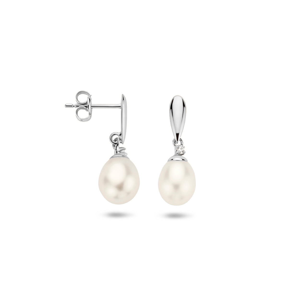 oorhangers parel en zirkonia 14K witgoud