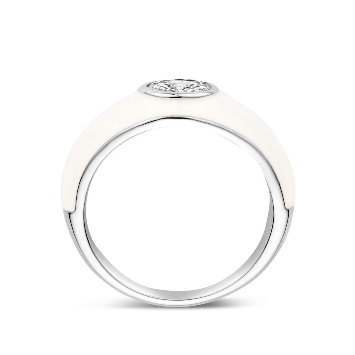 Ring weiße Emaille und Zirkonia, Silber rhodiniert