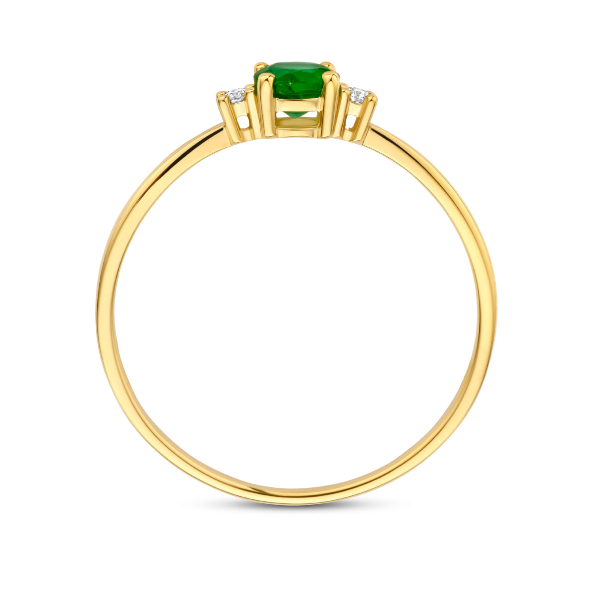Ring Trilogie Smaragd und Diamant 0,03 ct (2x 0,015 ct) h p1 14 K Gelbgold