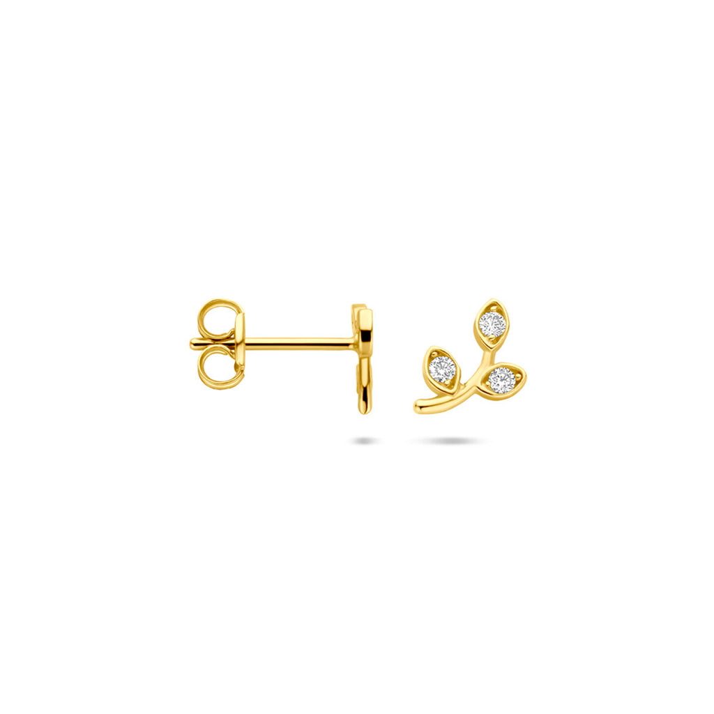 oorknoppen blad zirkonia 7,5 mm 14K geelgoud