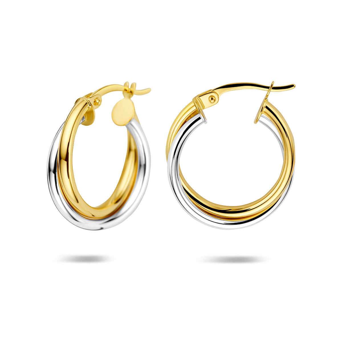 oorringen 21 mm 14K bicolor goud geel/wit