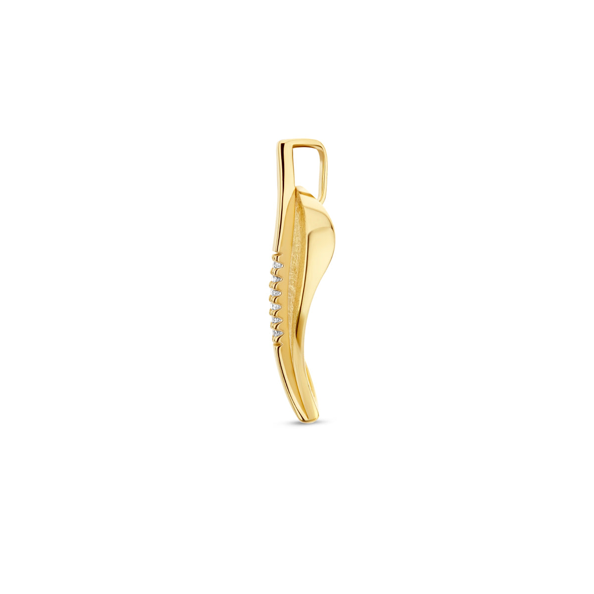 hanger blad gescratcht diamant 0.03ct h si 14K geelgoud