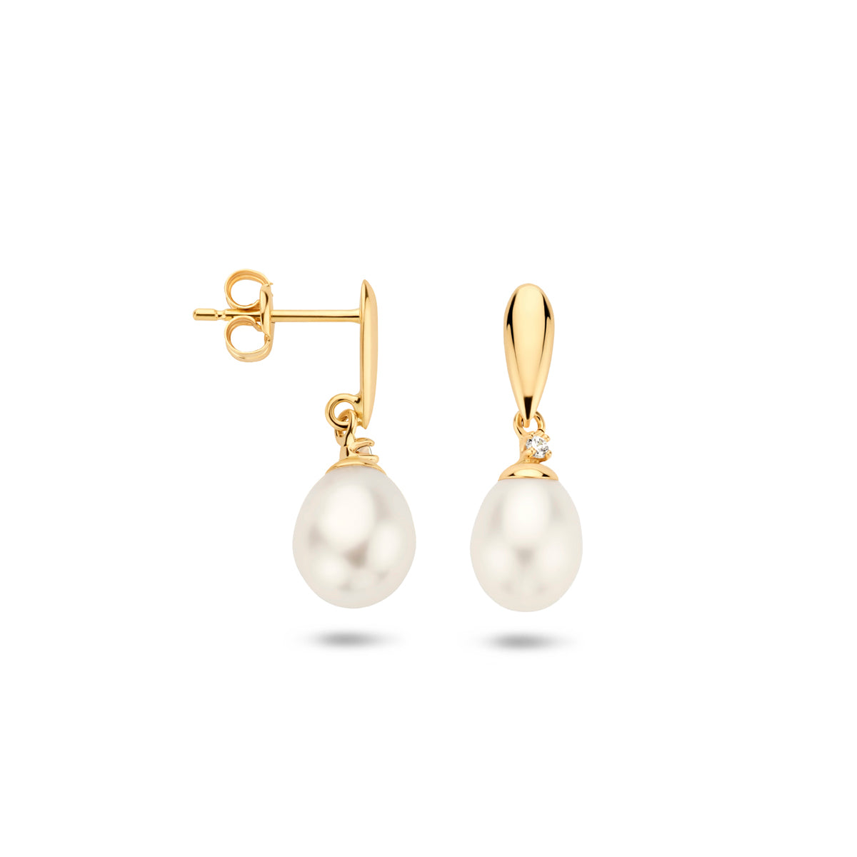 9K Ohrhänger Perle und Zirkonia 19 mm 9K Gelb