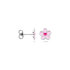 oorknoppen bloem en hartje emaille 8 mm zilver gerhodineerd