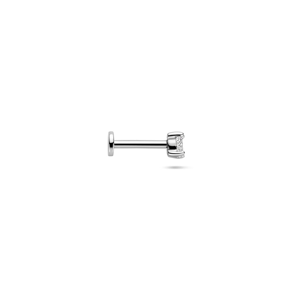 Flaches Rückenpiercing oval Zirkonia 3 mm rhodiniertes Silber