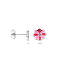 oorknoppen bloem emaille 8 mm zilver gerhodineerd