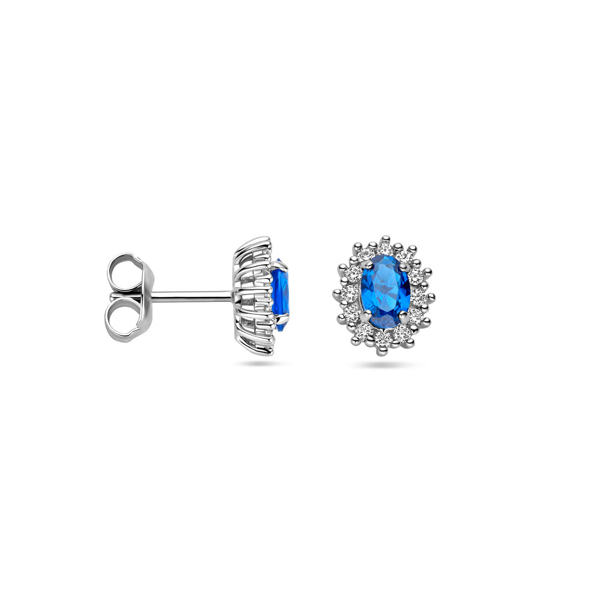 Ohrstecker Zirkonia und synthetischer Saphir Halo Silber rhodiniert