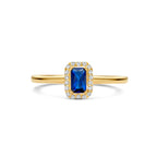 ring synth. saffier en zirkonia halo 14K geelgoud