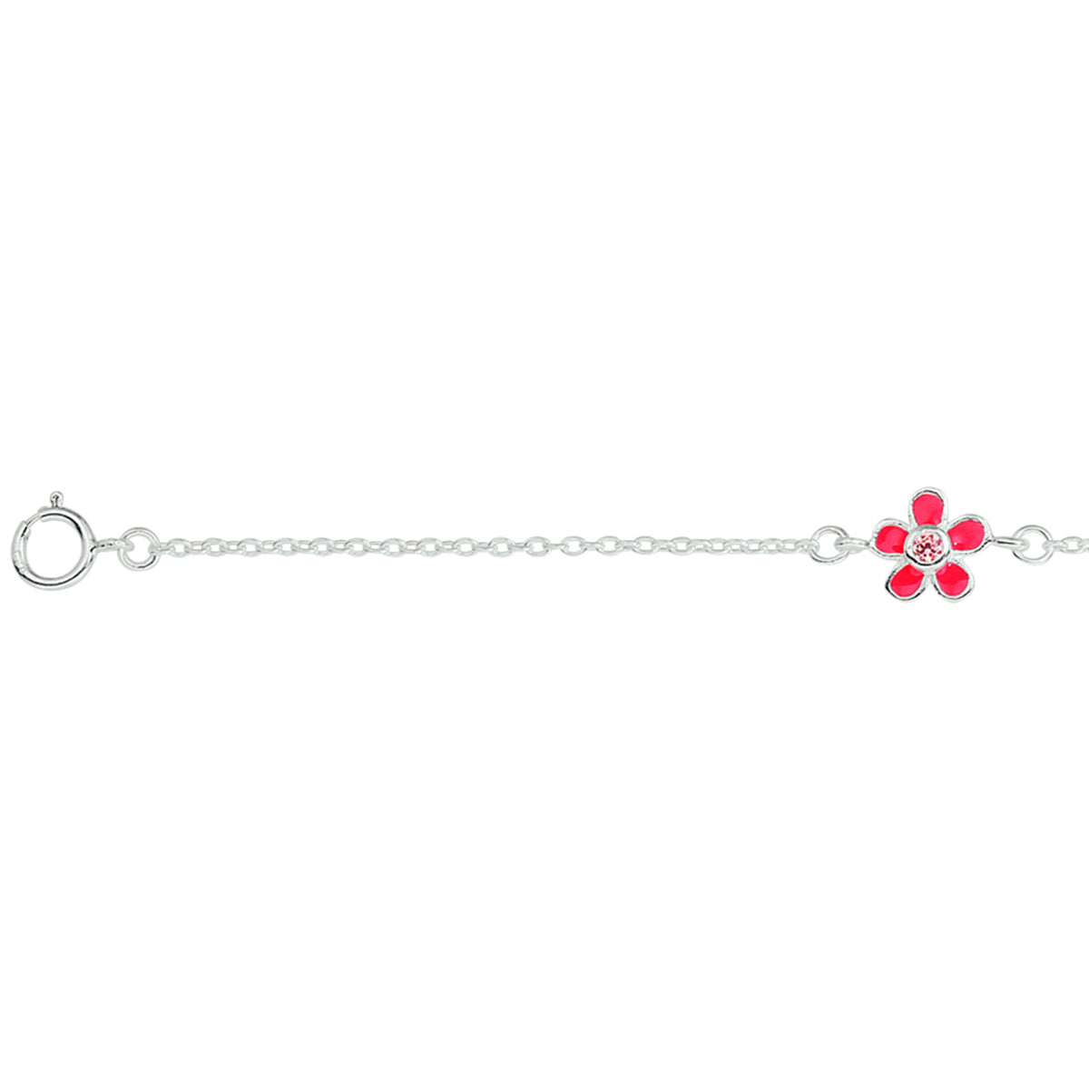 armband bloem en roze zirkonia 13 + 2 cm zilver wit