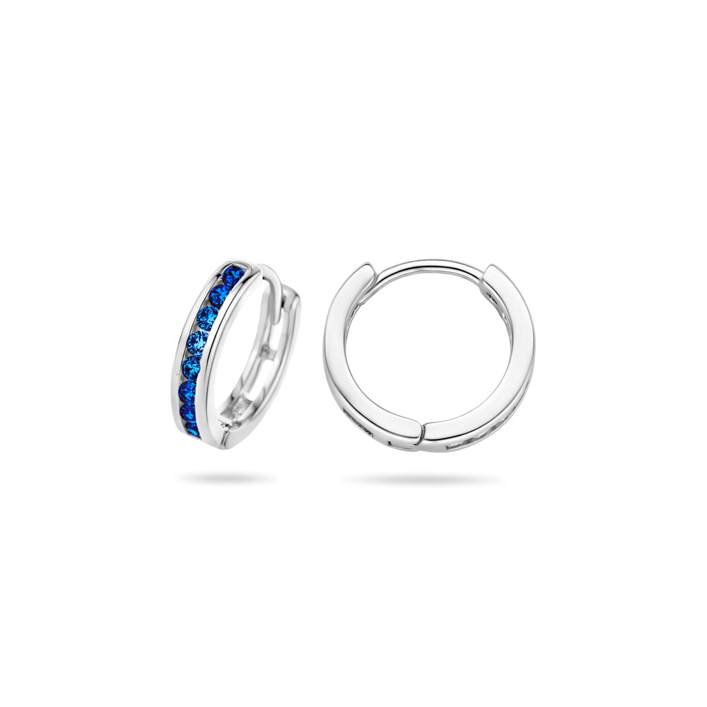klapoorringen synth. saffier 12,5 mm zilver gerhodineerd