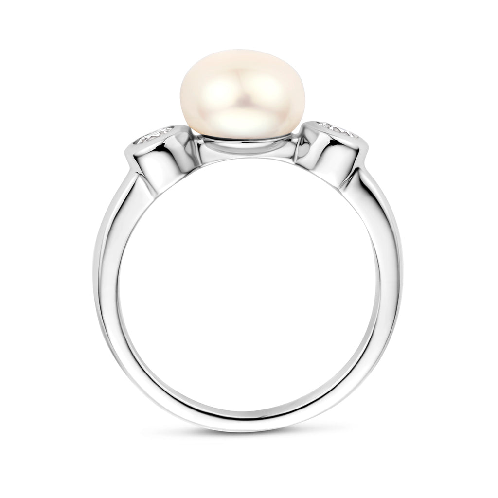 Ring Perle und Zirkonia Silber rhodiniert