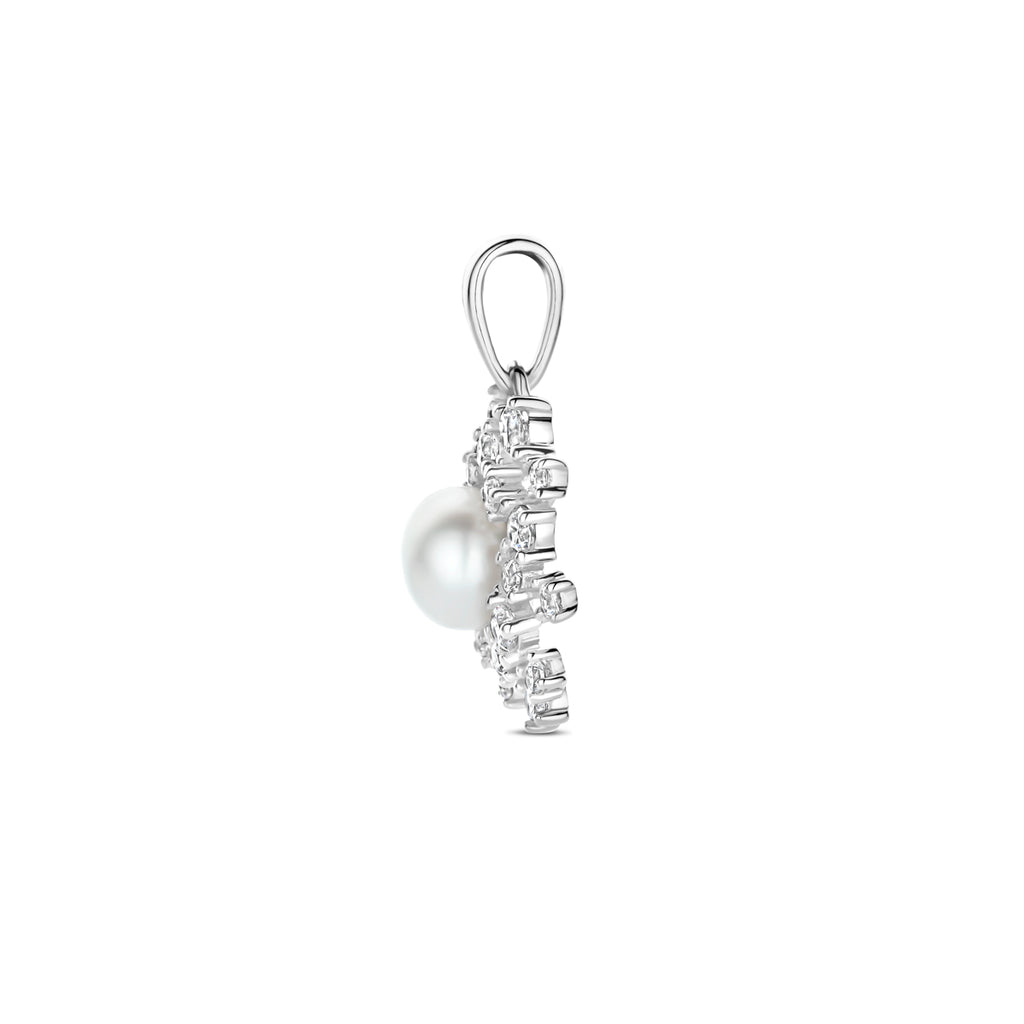 hanger parel en zirkonia 20 mm zilver gerhodineerd