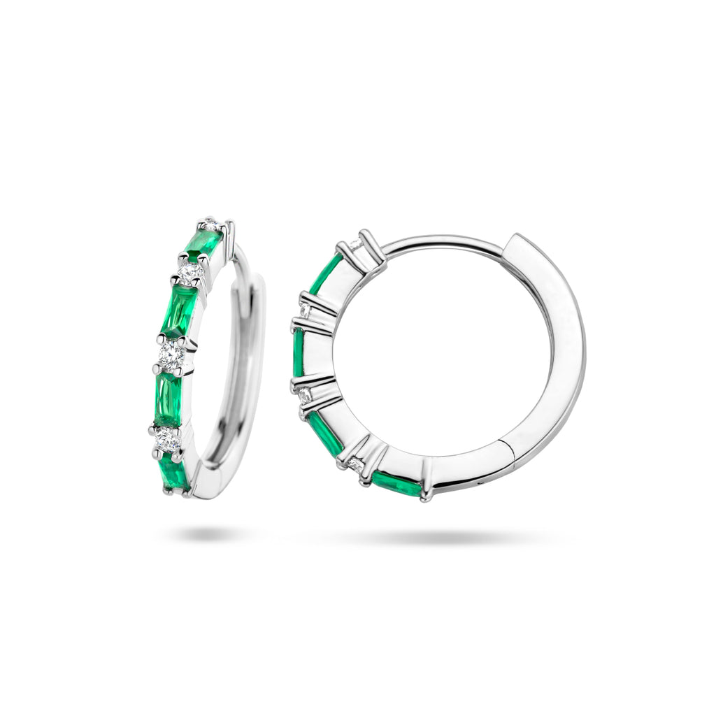 klapoorringen groen en wit zirkonia zilver gerhodineerd