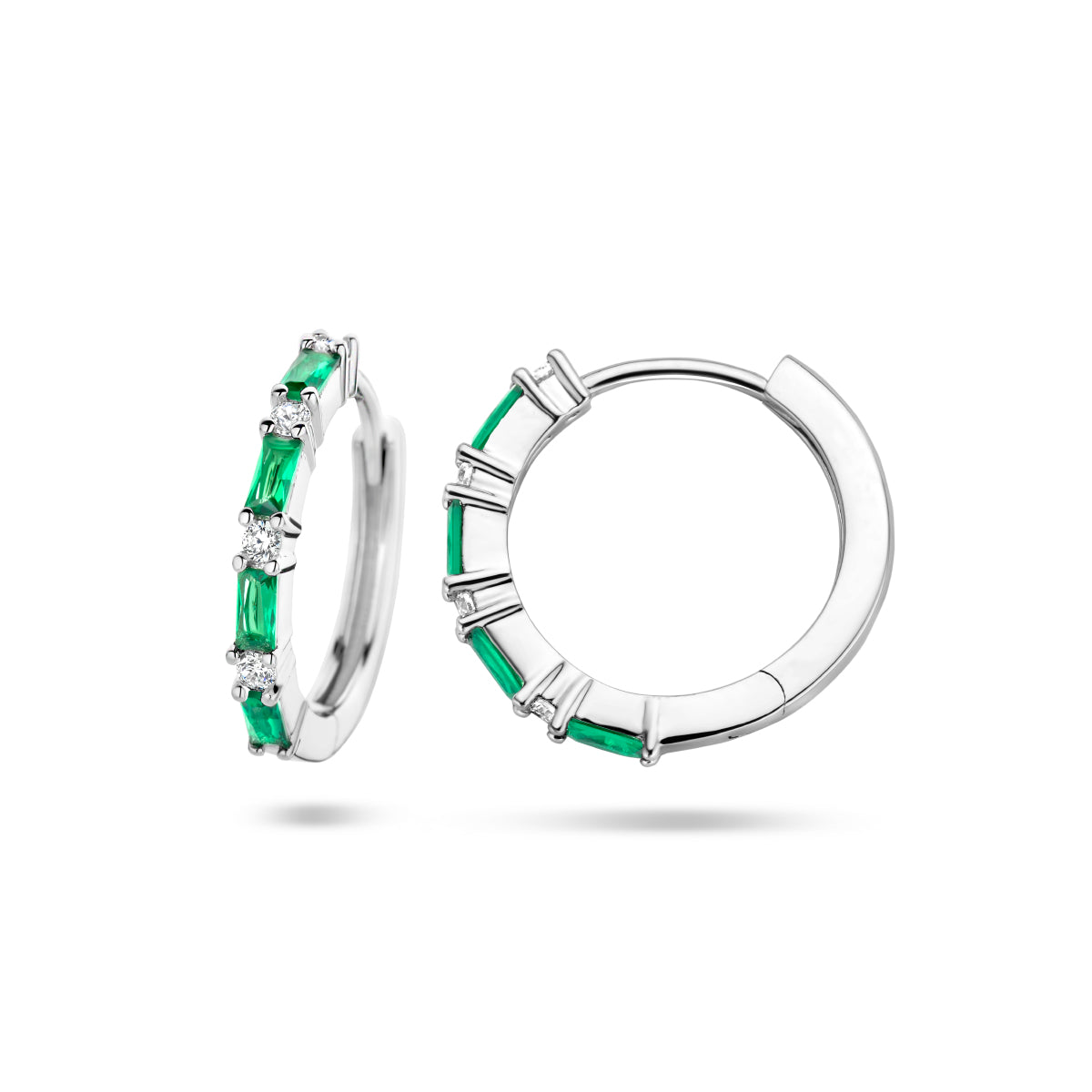 klapoorringen groen en wit zirkonia zilver gerhodineerd