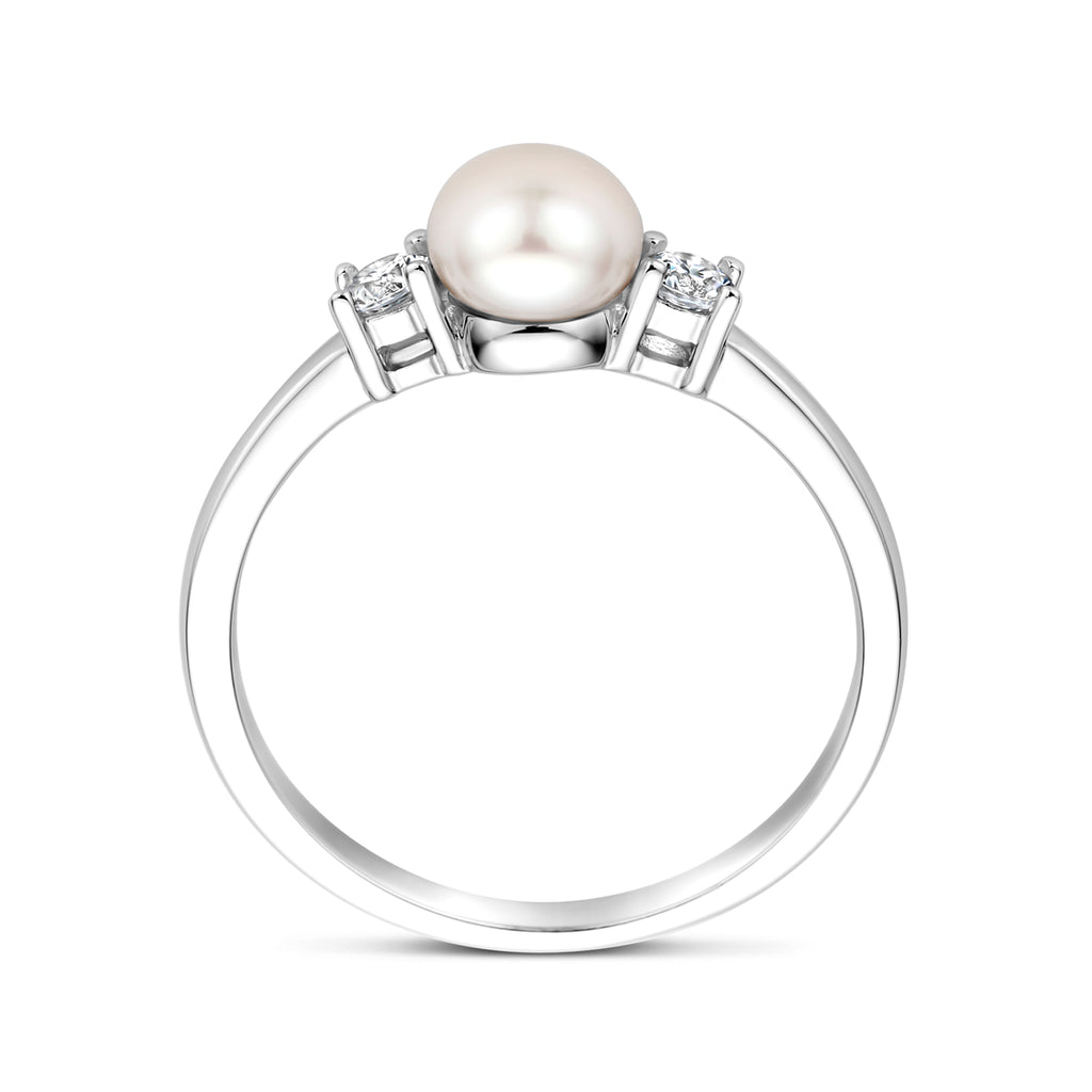 Ring Perle und Zirkonia Silber rhodiniert