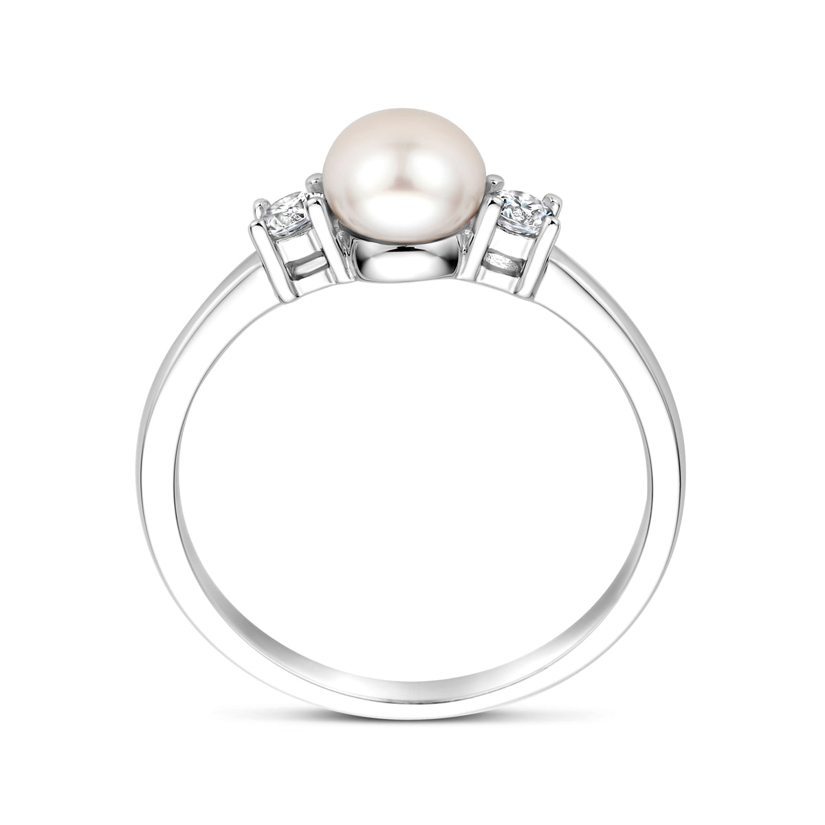 Ring Perle und Zirkonia Silber rhodiniert