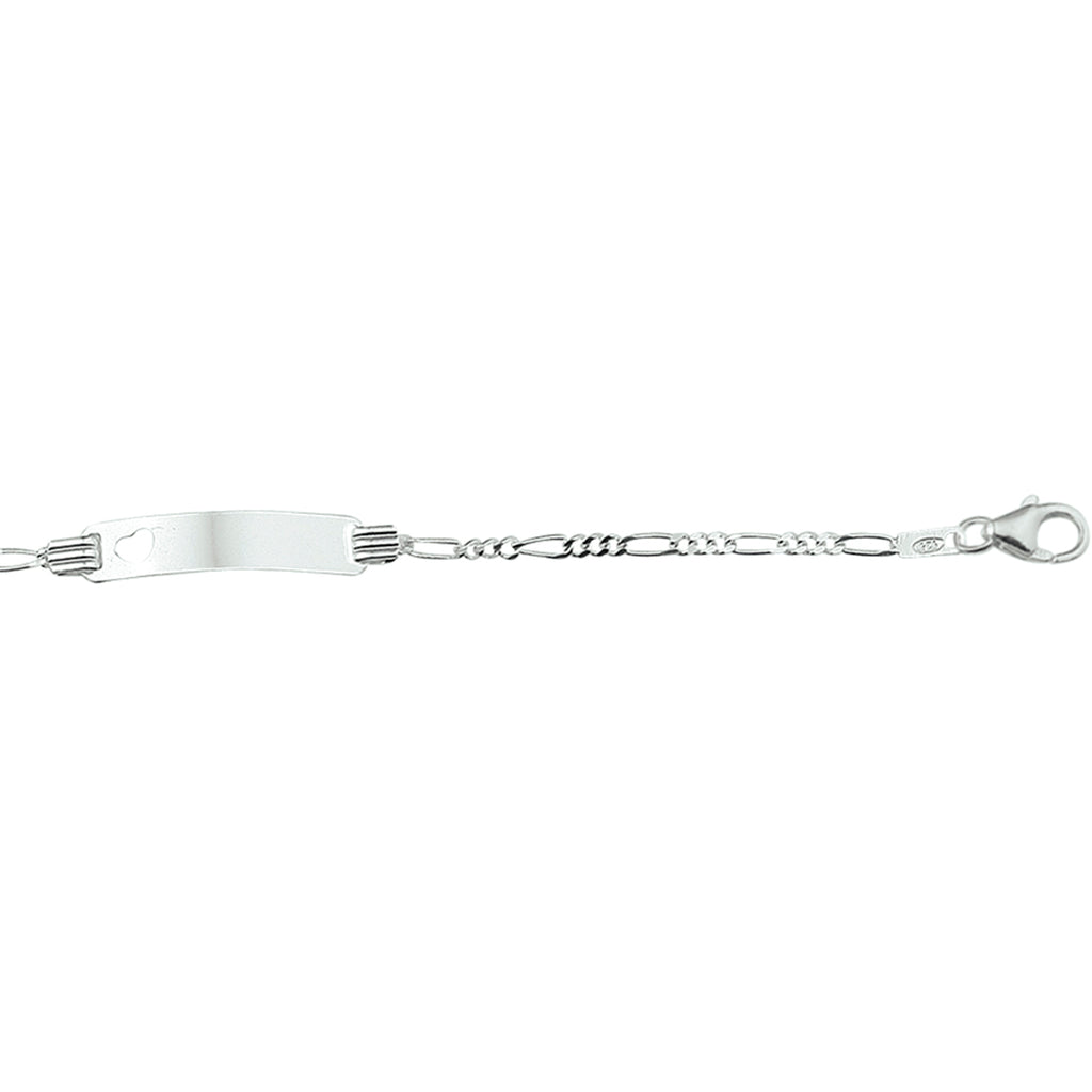 Gravur Armband Herz Figaro Platte 4,2 mm Silber Weiß