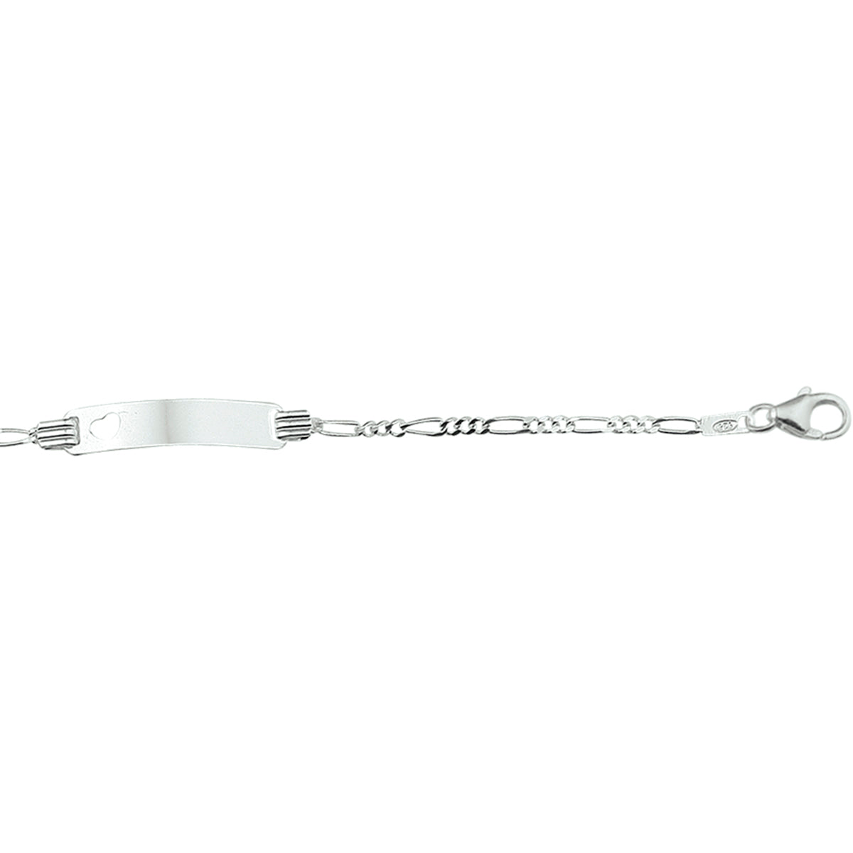 Gravur Armband Herz Figaro Platte 4,2 mm Silber Weiß