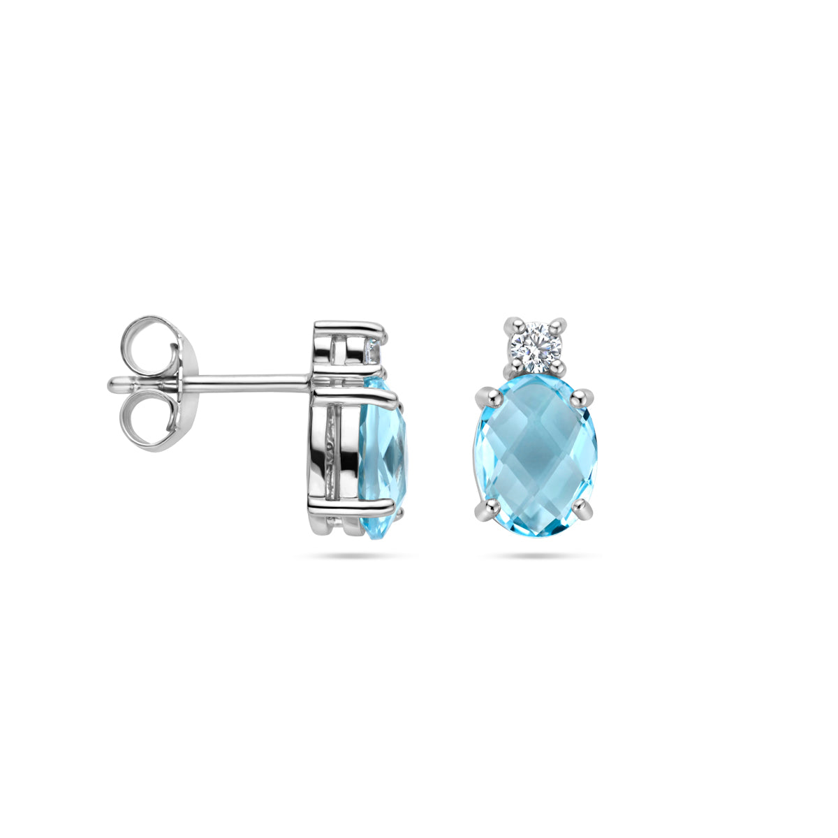 Ohrstecker blau Topas und Zirkonia 10,5 mm rhodiniertes Silber