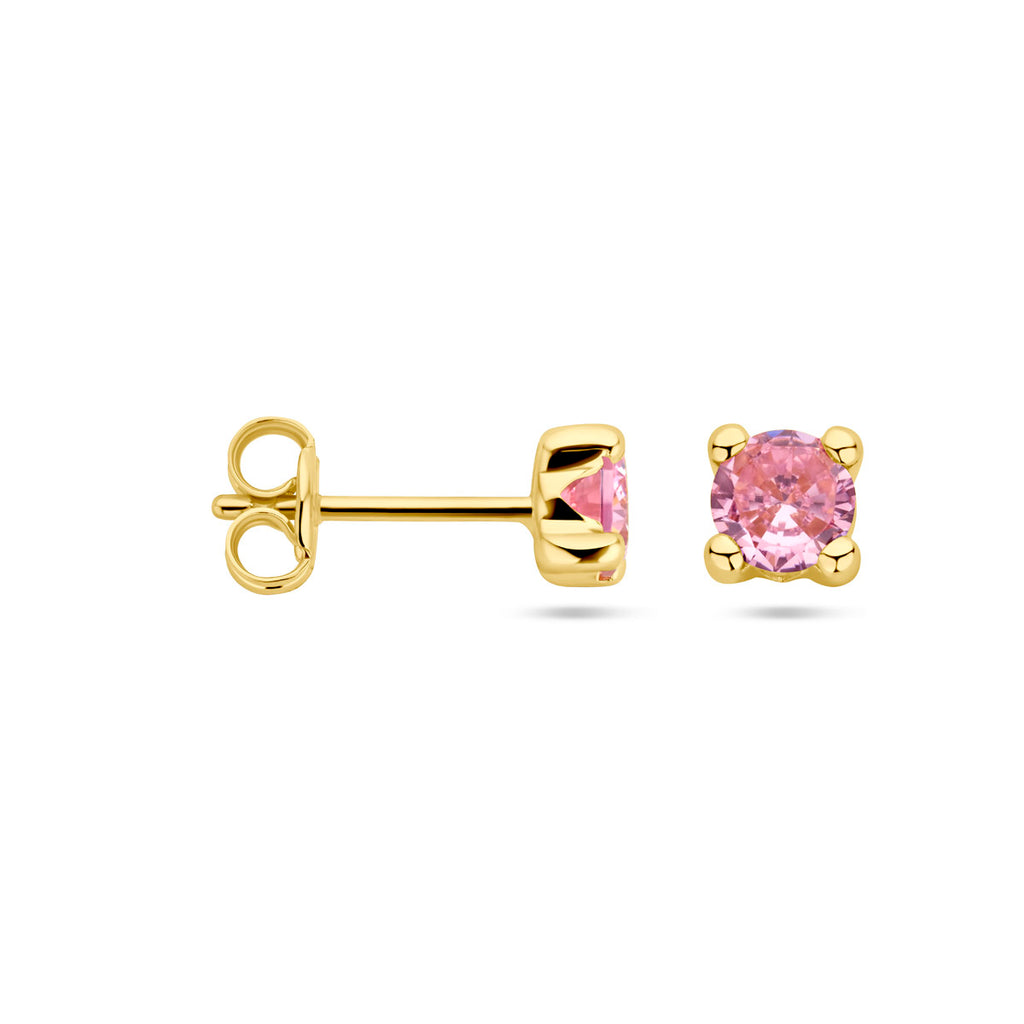 oorknoppen roze zirkonia 14K geelgoud