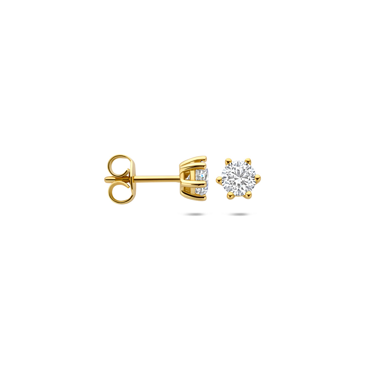 oorknoppen lab grown diamant 0.75ct (2x 0.375ct) f vs 4,5 mm 14K geelgoud