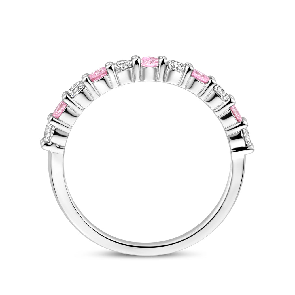 ring wit en roze zirkonia zilver gerhodineerd