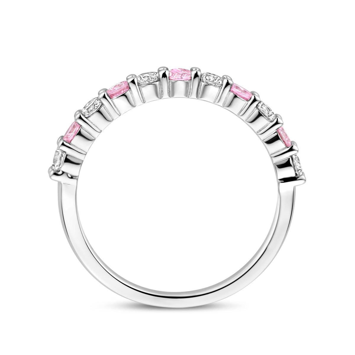 ring wit en roze zirkonia zilver gerhodineerd