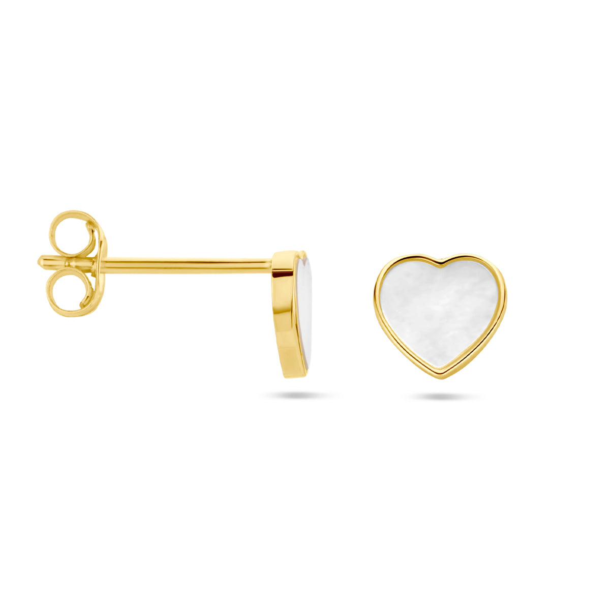 Ohrstecker Herz Perlmutt 14K Gelbgold