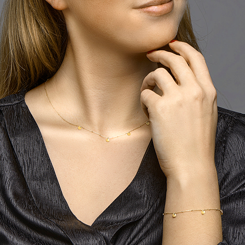 collier rondjes 41 + 3 cm 14K geelgoud - rondje,bolletje,ringetje,draad