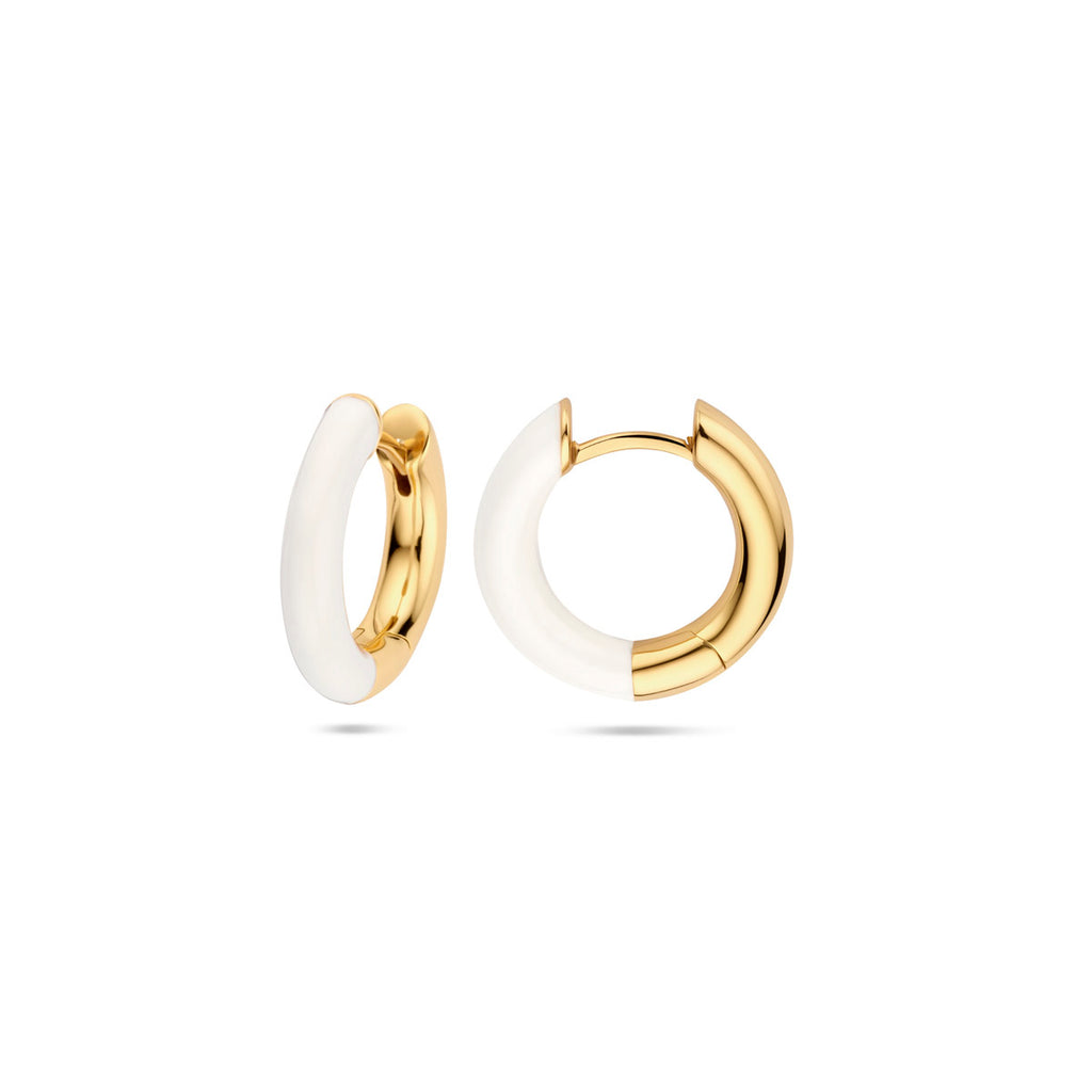 klapoorringen wit emaille 4 mm 1 micron zilver verguld (geel)