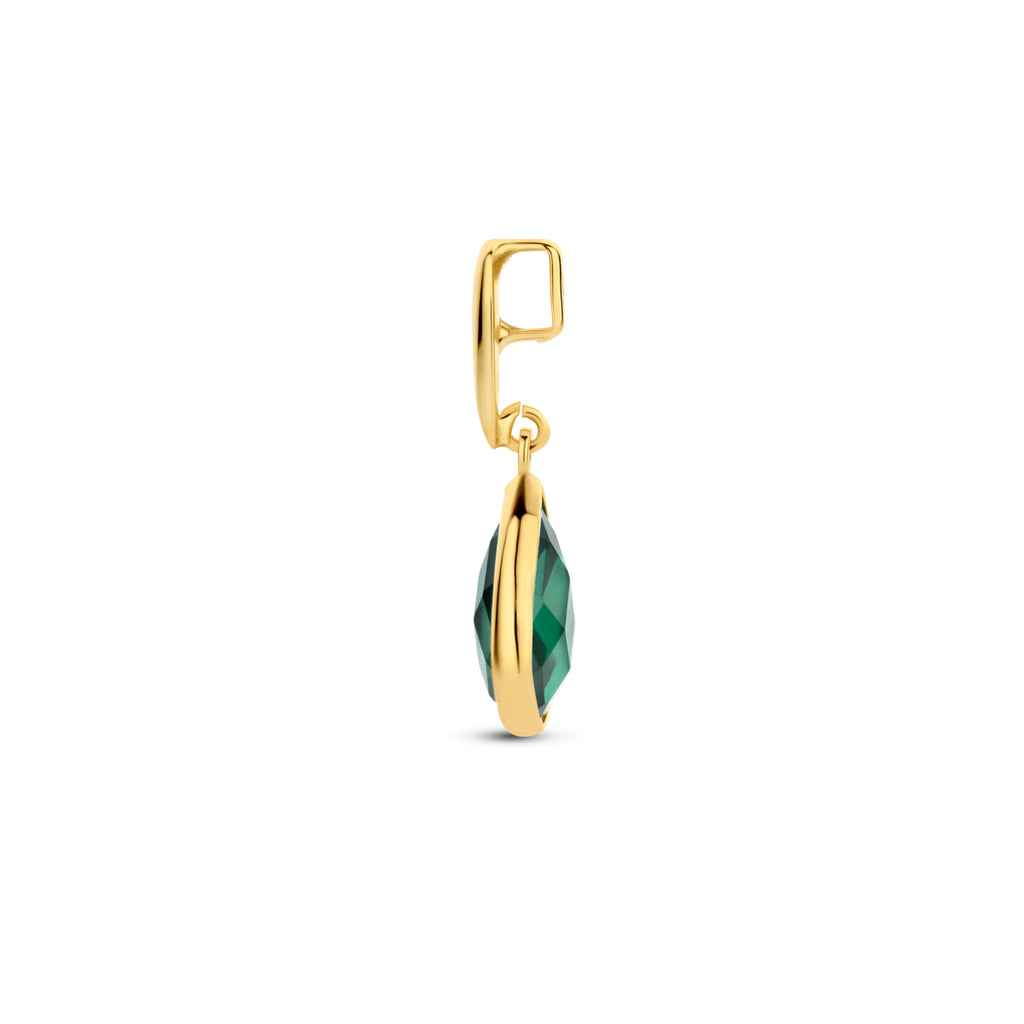 9k hanger groen agaat 12,5 mm 9K geel - druppel/komma/pegel