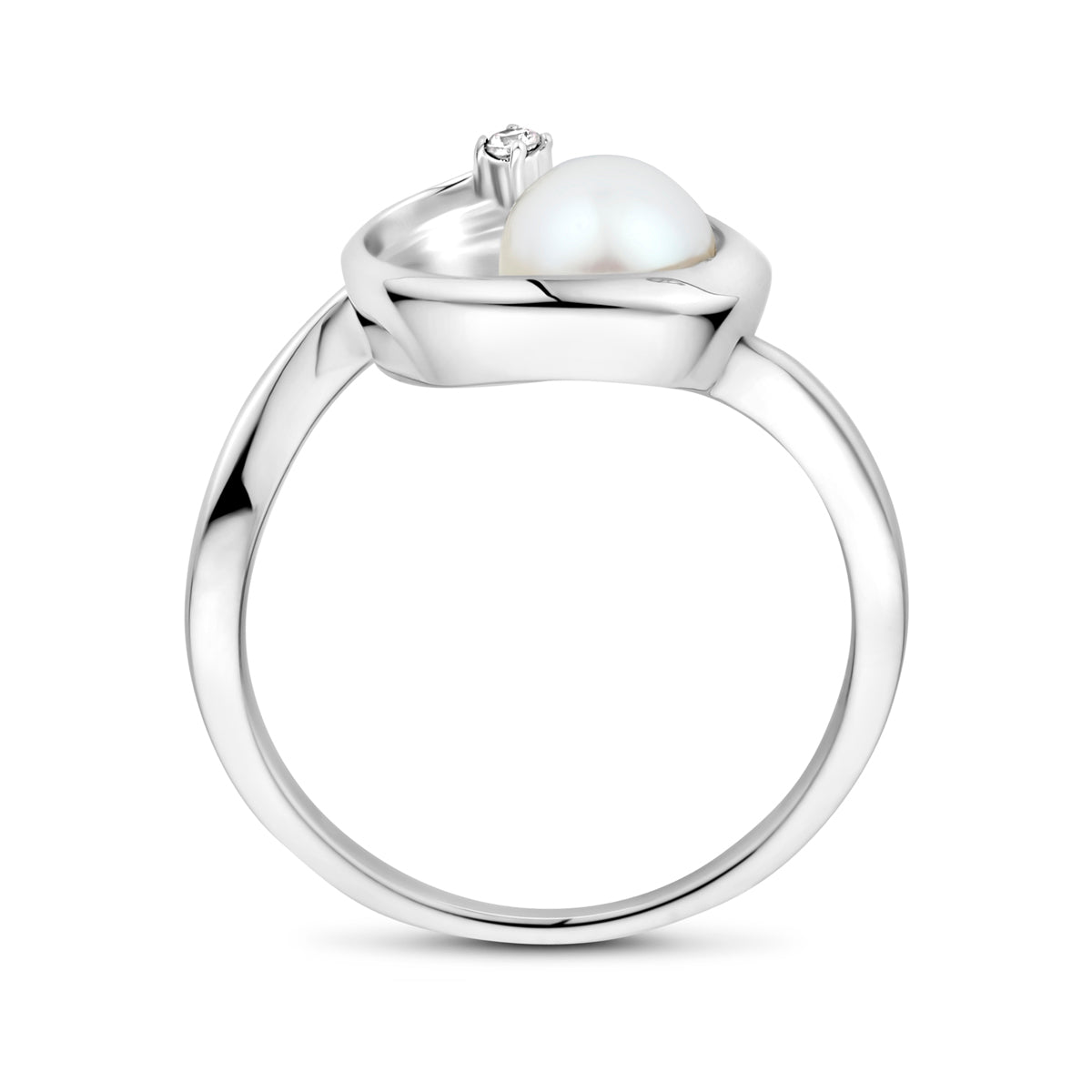 Ring oval Perle und Zirkonia 9,5 mm Silber rhodiniert