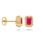 Ohrstecker roter und weißer Zirkonia Halo 14K Gelbgold